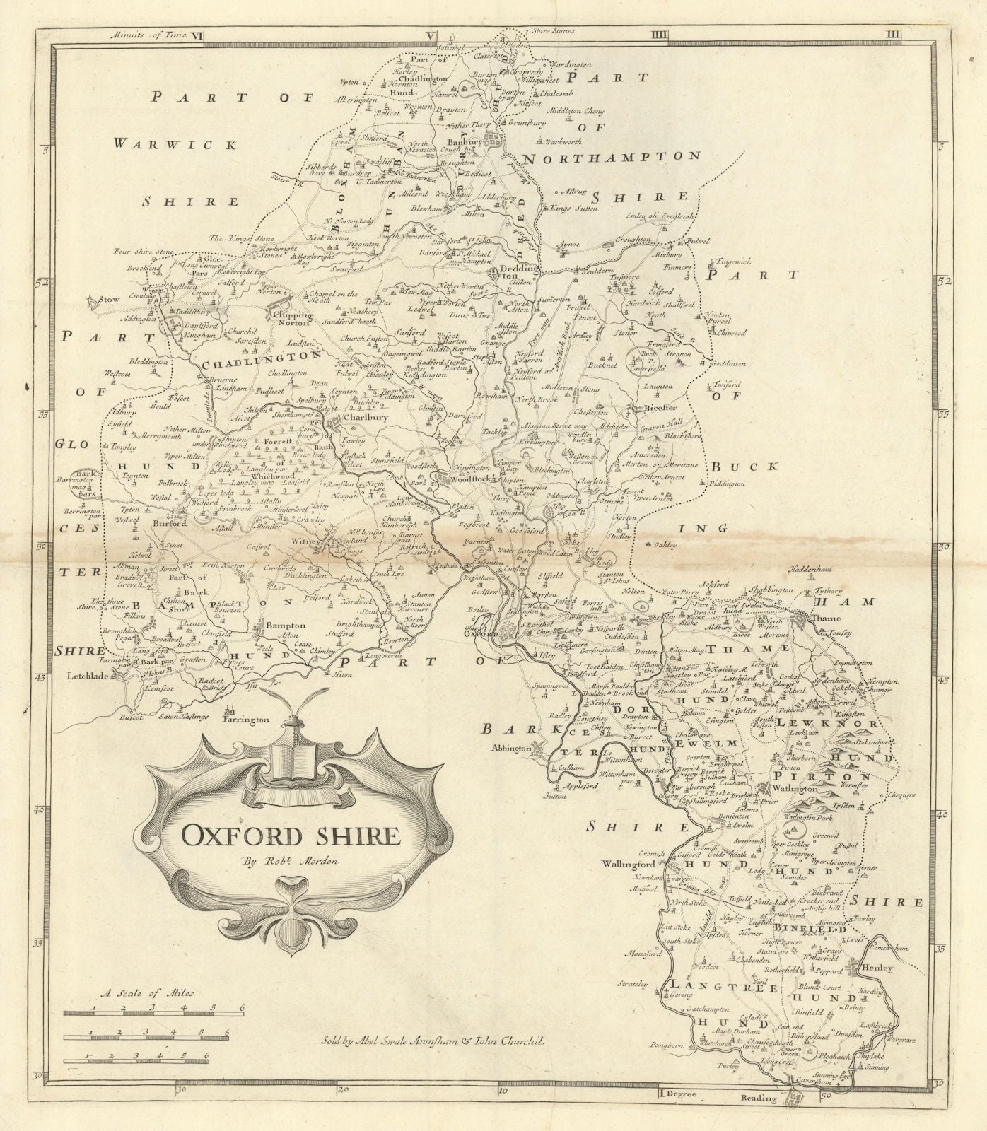 Oxfordshire. 'OXFORD SHIRE' by ROBERT MORDEN from Camden's Britannia 1695 map